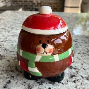 Christmas Bear Lidded Candy Jar